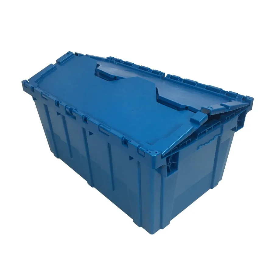 

uBoxes Storage and Packing Plastic Tote Crate Attached Lid Flip Top, 27"x17"x12"