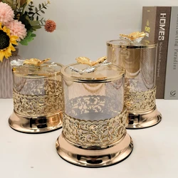 Gold Plated Openwork Butterfly Nut Candy Jar Living Room Ornament Amber Glass Storage Jar Multifunctional Storage Container Gift