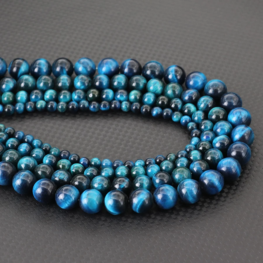 Noter Grade A 6/8/10/12 mm blauer Tigeraugen-Stein für die Schmuckherstellung, glänzende, runde, glatte, lose Perlen, DIY-Armband, Ohrring, Halskette