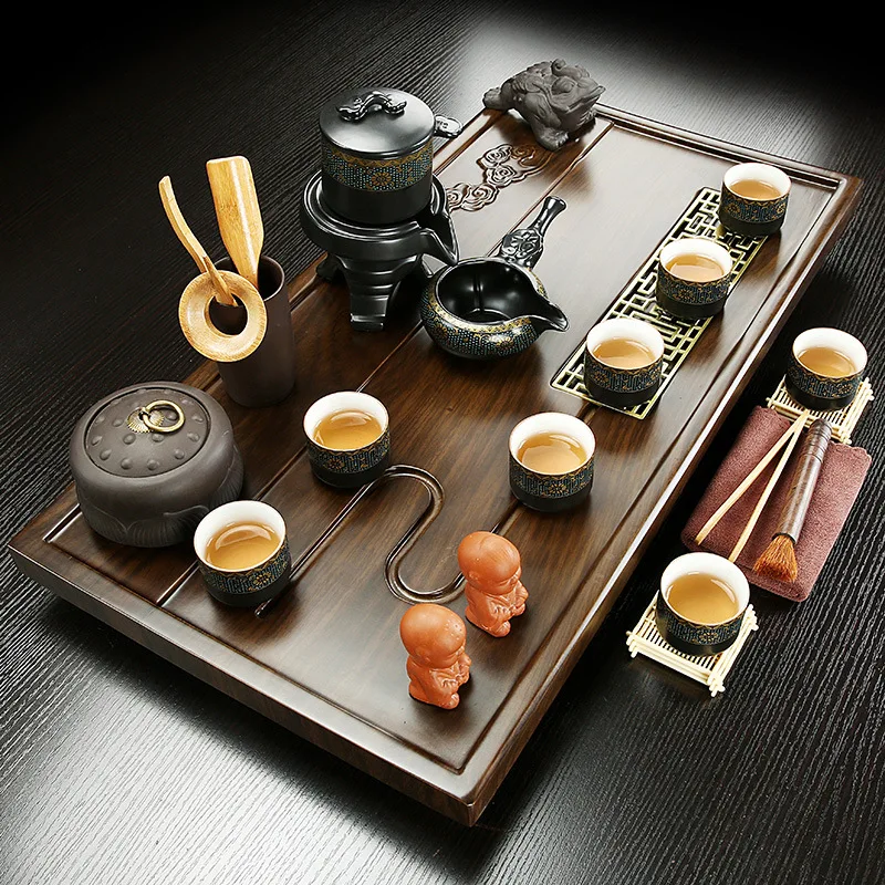

Solid wood tea tray complete set of kung fu tea set household small table light luxury drainage sea simple tray