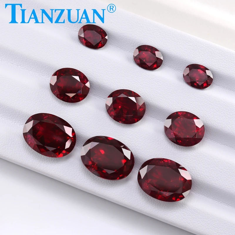 

Oval Shape Lab Grown Ruby Deep Red Ruby Natural Cut Synthetic Corundum with Cracks Inclusions with AGL Certificate