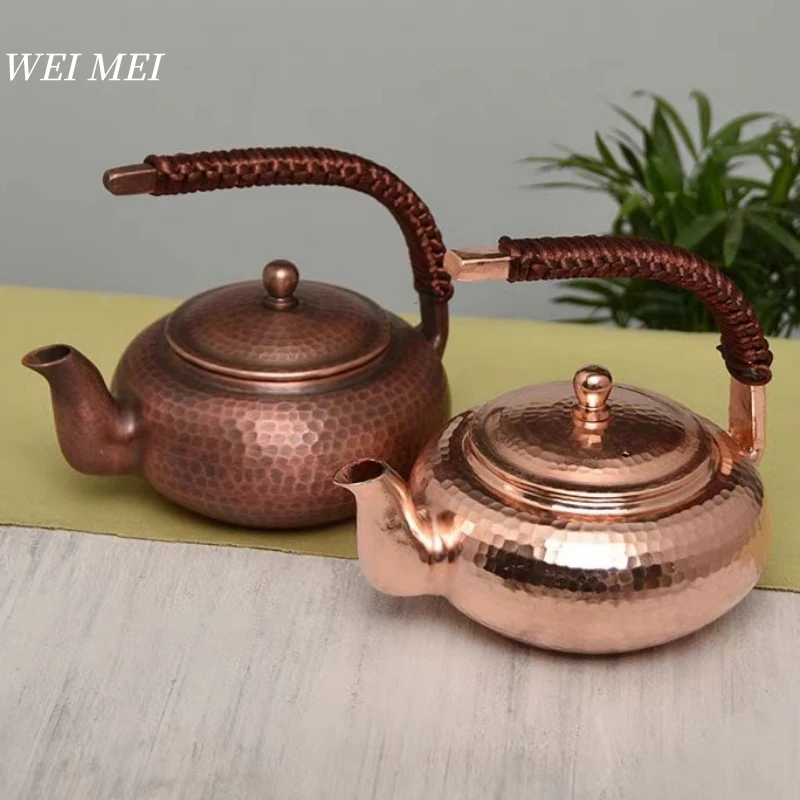 

Handcrafted Vintage Copper Tea Pot,500 ml Brewing Coffee,Exquisite Woven Handle Hammer Texture Unique Shape Gifts Pot Tableware