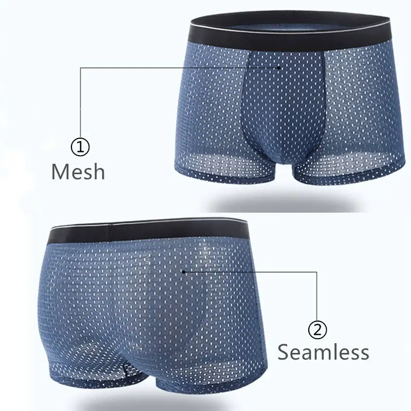 4pcs/Lot Ice Silk Men Underwear Boxers Panties Underpants for Male Mesh Man Shorts Calzoncillo Hombre Cuces