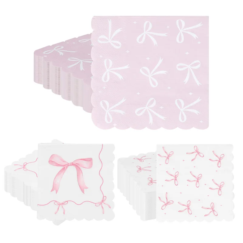 

10pcs Lace Pink White Bow Napkins Cute And Fresh Children's Birthday Party Decoration Napkins