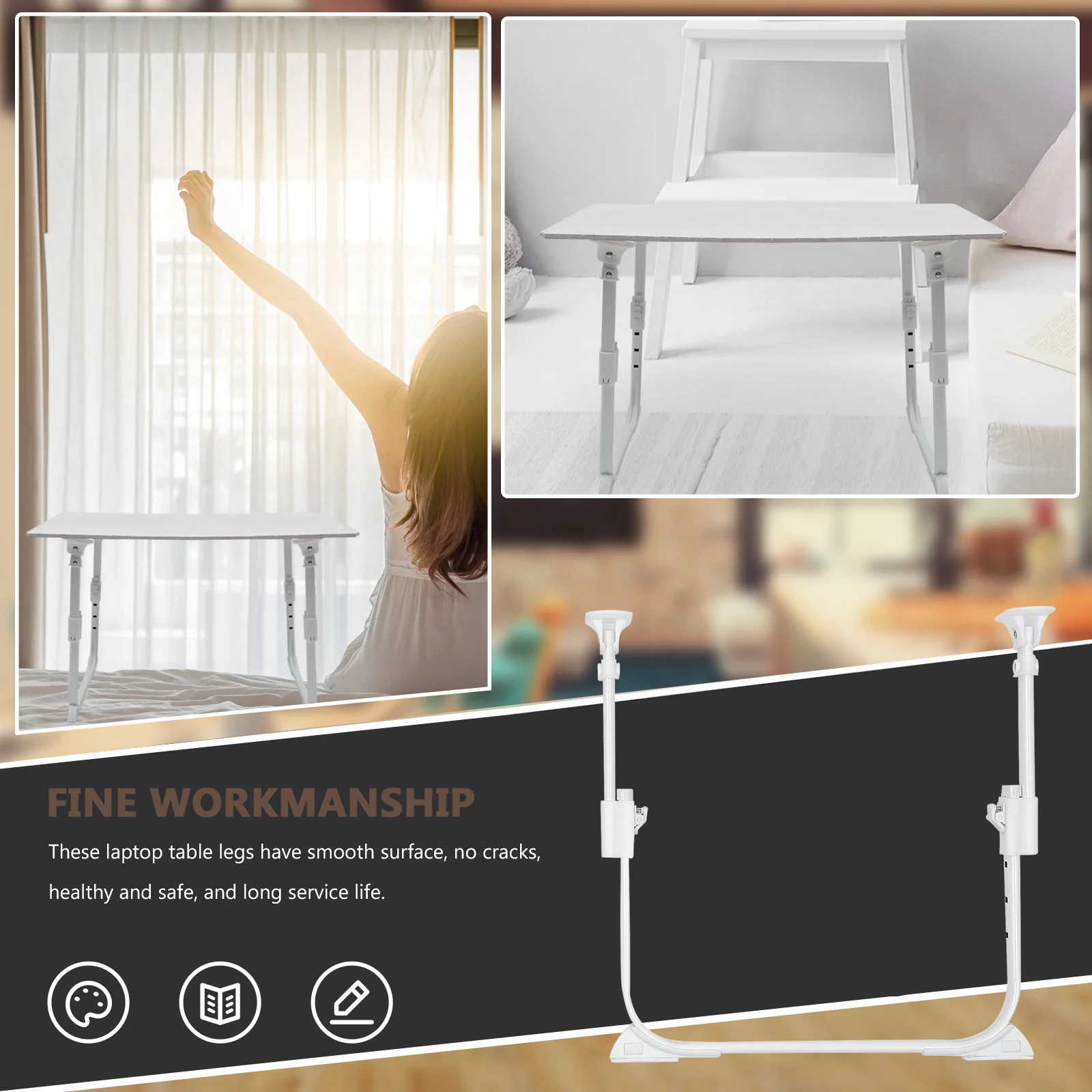 

1Pair U-Shaped Folding Table Legs Self-Locking Iron Bed Desk Support Durable and Easy to Install Bed Table Leg