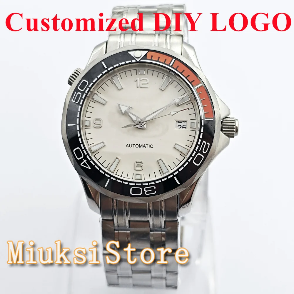 Orologio da uomo con logo fai-da-te personalizzato NH35 41 mm cassa per orologio in acciaio inossidabile argento cristallo di zaffiro adatto per orologio con movimento NH35