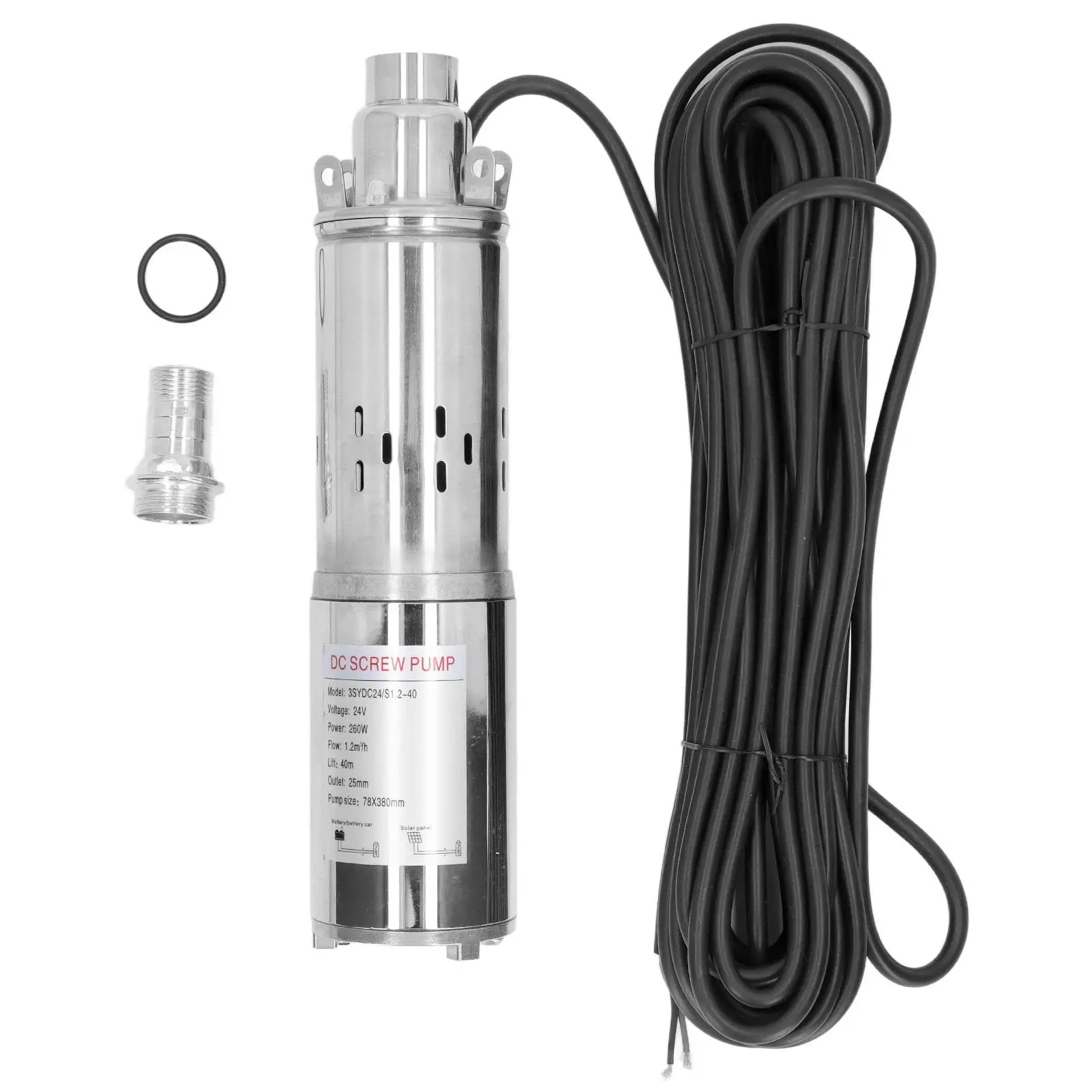 

24V 260W Solar Submersible Pump - High Lift 40m All Copper Deep Well Motor DC Screw Pump