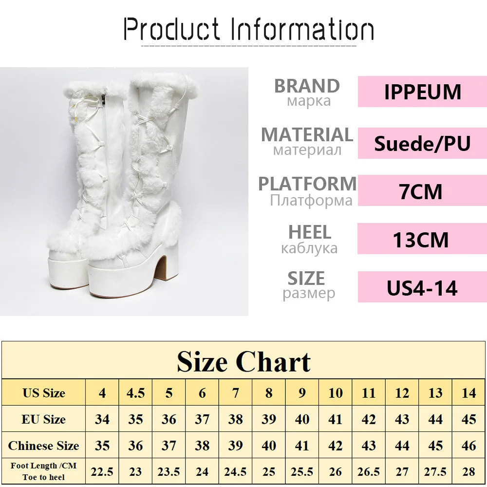 IPPEUM Y2K Platform Boots Women Winter Knee High Furry Cosplay Snow Botas Free Shipping Bratz Shoes