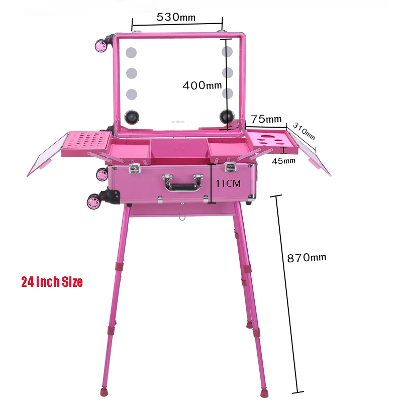 Imagem -06 - Carrinho Caixa de Cosméticos com Suporte de Alavanca de Lâmpada Maquiagem Profissional Tatuagem Beleza Bagagem Portátil Grande Capacidade Suictase Novo
