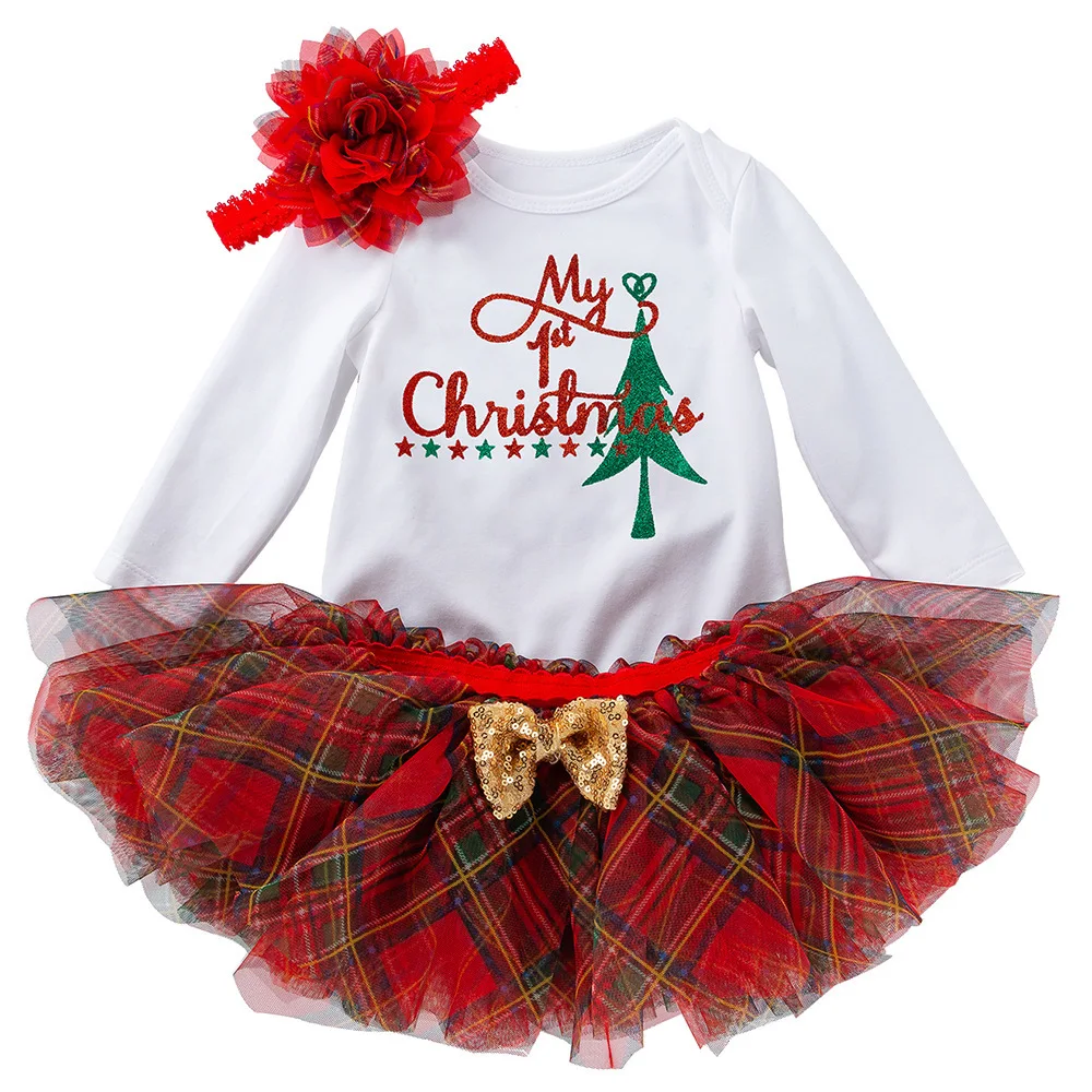 New Toddler Girls Clothes Baby Long Sleeve Tops With Bow Sequins Tutu Skirt For Infant Christmas Party Baptism New Year Outfits