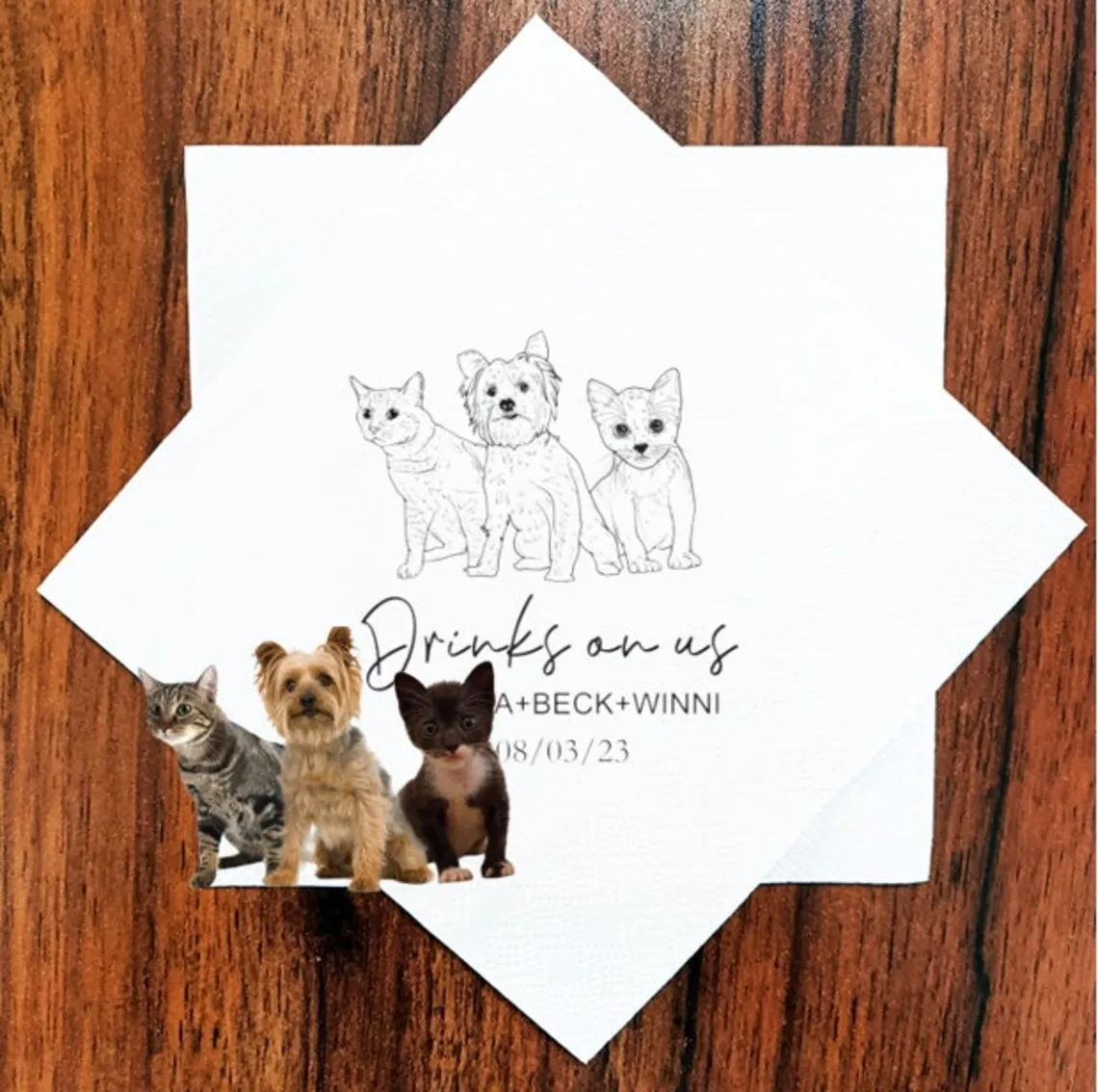 50 Pet Lovers Personalized Napkins,Lovely Dog Wedding Napkins Personalized,Pet Beverage Napkin Personalized,Custom Bar Napkins