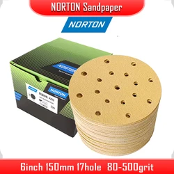 NORTON Sanding disc 6Inch 150mm 17-well Dry Abrasive Paper for FESTOOL/MIRKA/3M ect Sander Auto Paint Putty Polishing  Flocking