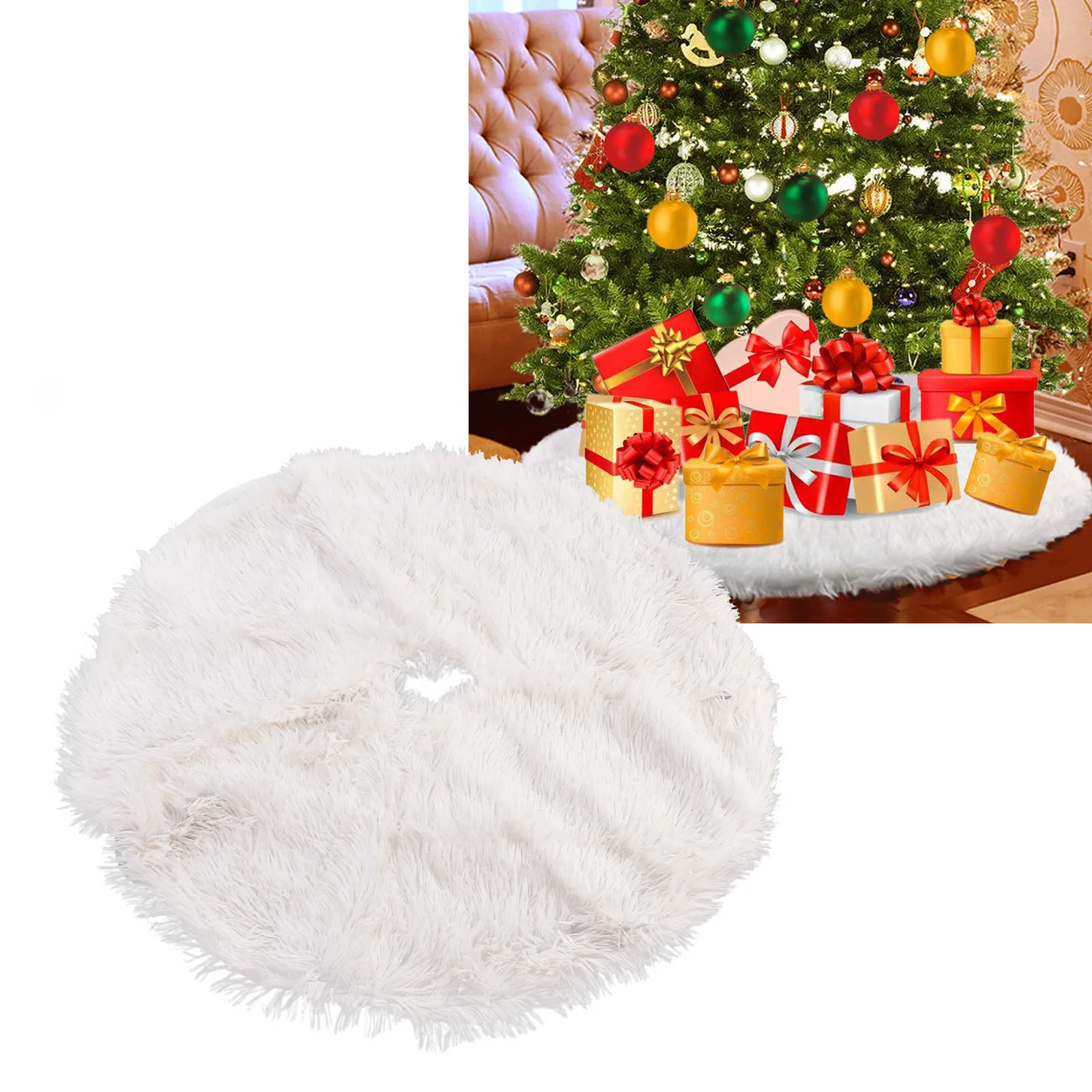 82cm White Christmas Tree Skirt Floor Mat Base Cover Round Carpet For Xmas New Year Party Holiday Home Decorations