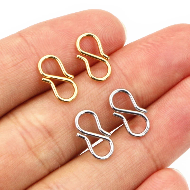 30-50Pcs Stainless Steel Gold Color W/S Shape End Clasps Hooks Chain Connectors For Bracelet Necklace DIY Jewelry Making