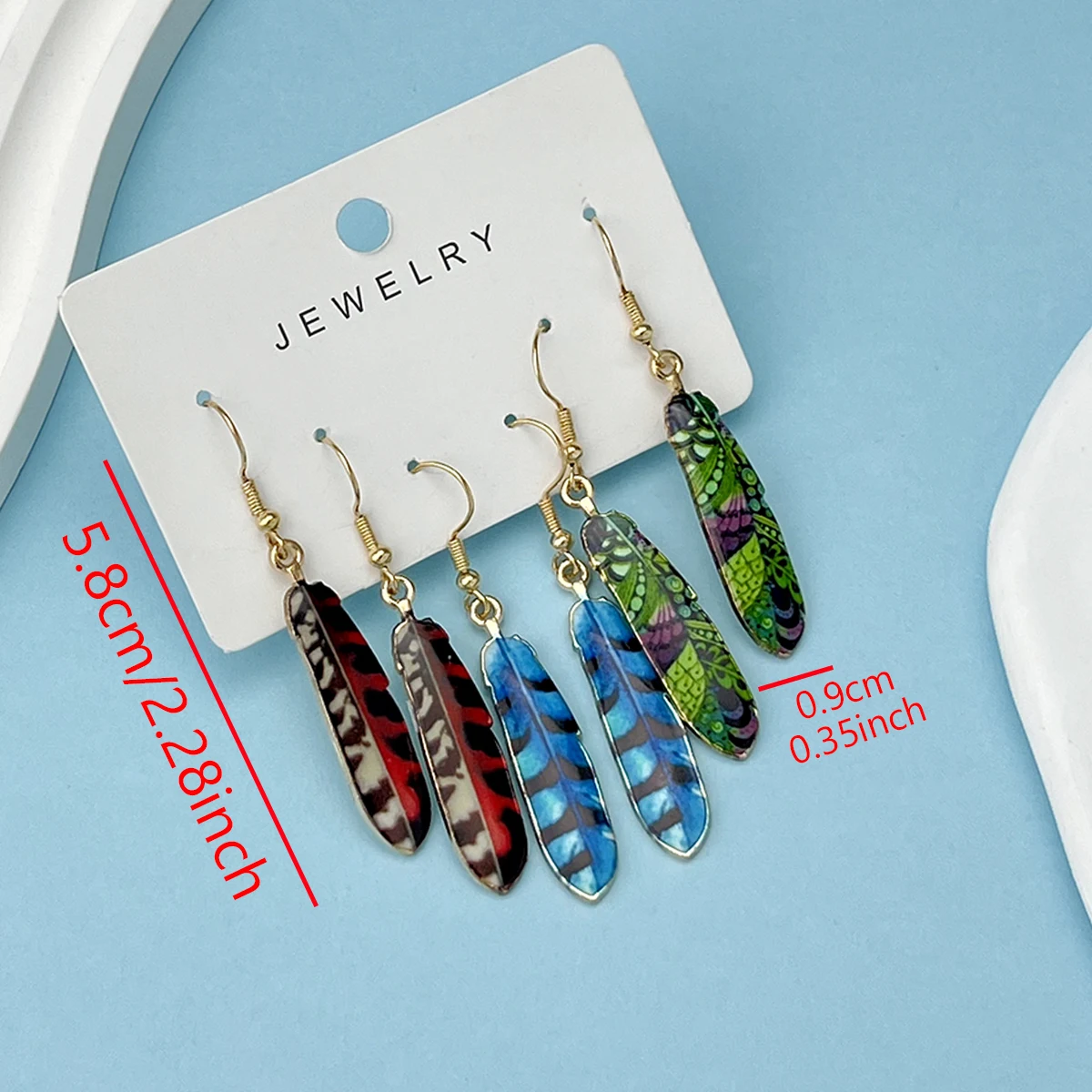 3Pair European and American Style Colored Feather Dangle Earrings Bohemian Style Ear Jewelry Set Trendy Gift For Women Accessory