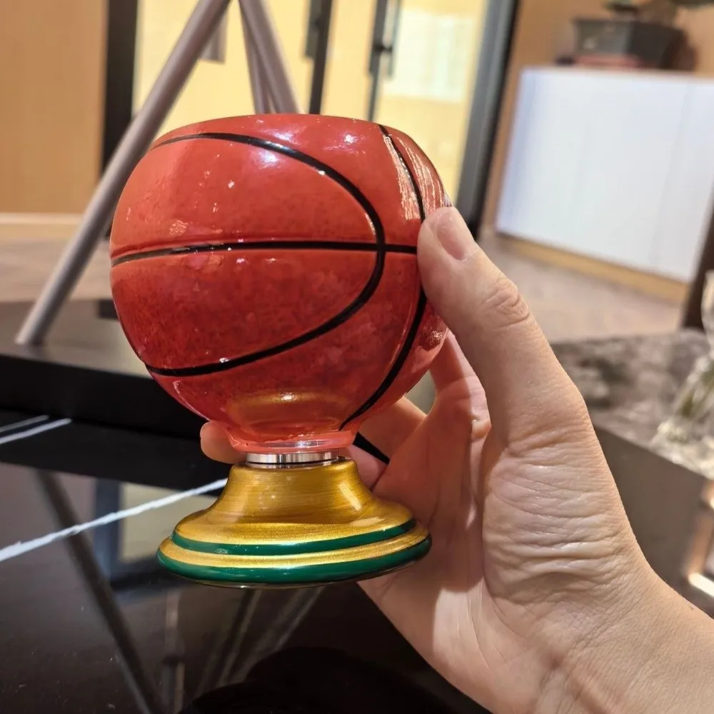 Hand Painted Spinning Sports Ball Whiskey Glass Rotating Base Novelty Glass Beer Cup Thickened Sports-themed Cocktail Glass Mug