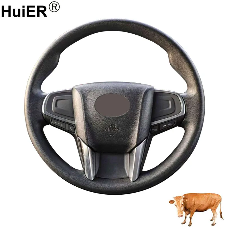 For Toyota HiAce H300 2019 - 2025 Cow Leather Hand Sewing Car Steering Wheel Cover Interior Non-slip Auto Interior Accessories