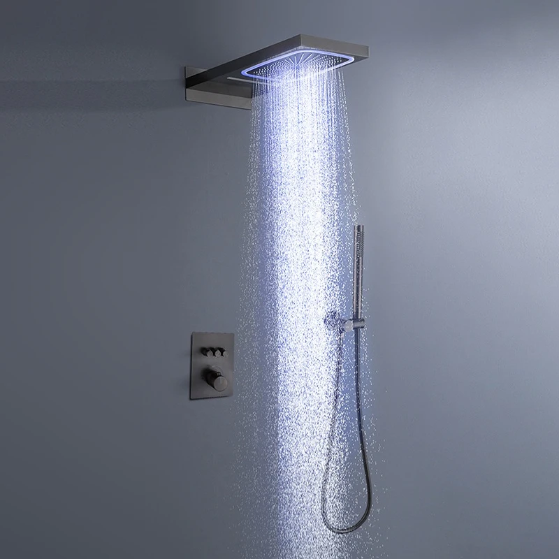 

Color Changing LED Rain Shower Head Waterfall Shower System with Handheld Shower 3 Function Bathroom Shower Faucet Set