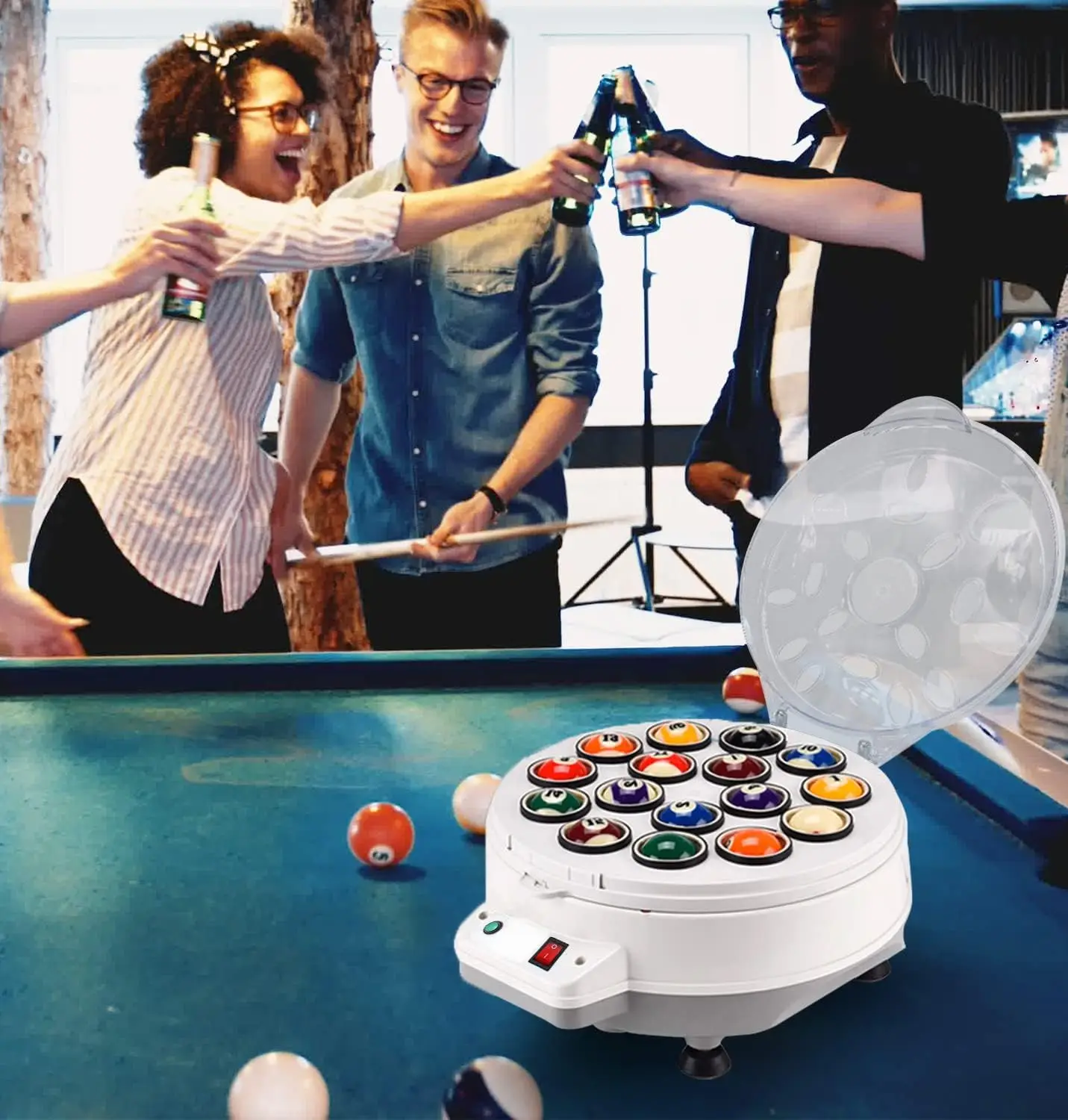 Cueelf 110V 180W ABS+PC Maszyna do polerowania i mycia kulek bilardowych, czyszczenia i polerowania kulek bilardowych