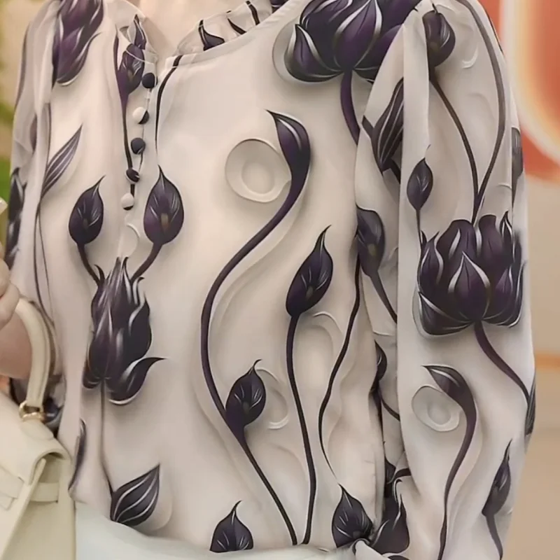 Camicia in Chiffon mamma alla moda di nuovo stile autunnale con stile occidentale sciolto e snellente che riduce l'età delle donne con maniche a sette centesimi