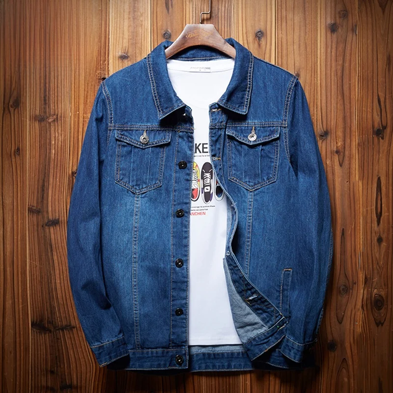 

Мужская джинсовая куртка свободного кроя больших размеров, очень большого размера, очень большого размера, модное мужское синее джинсовое пальто, весенняя мода