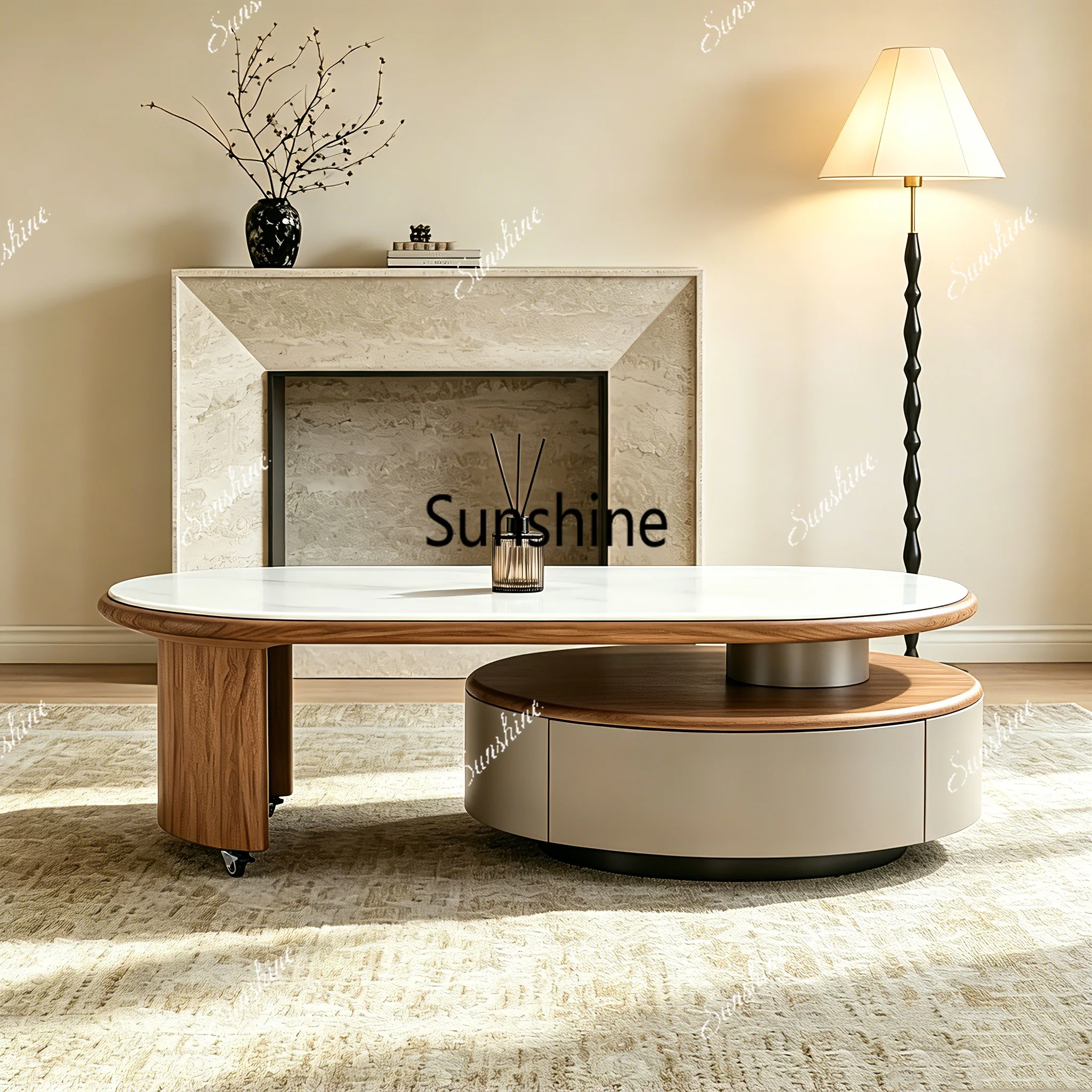 Creative medieval, natural rock slab, coffee table, living room for home use, rotatable