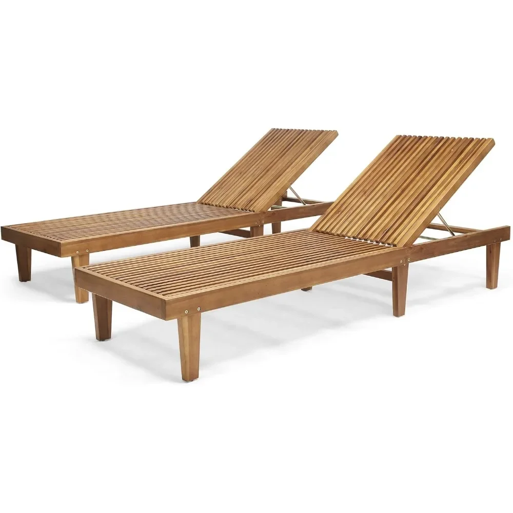 Great Deal Furniture Outdoor Wooden Chaise Lounge (Set of 2), Teak Finish，78.75 x 24 x 12 inches