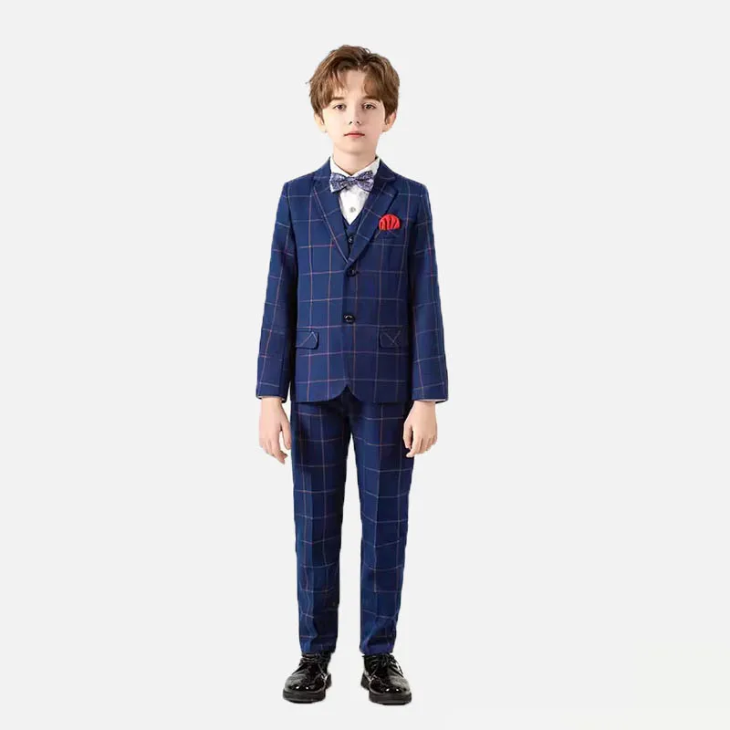 2Yrs To 14Yrs 4Pieces Jacket Pants Bowtie Flower Boys Photograph Suit Gentleman Kids Tuxedo Dress Children Wedding Party Costume