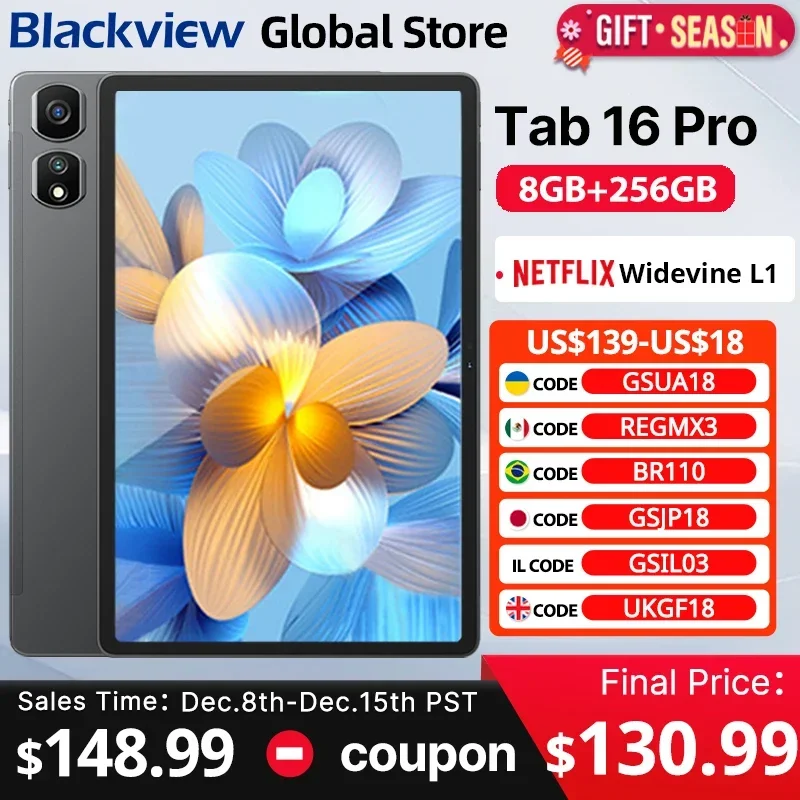 【Światowa premiera】 Tablet Blackview Tab 16 Pro 2024 8 GB + 256 GB 11 \'\'wyświetlacz FHD + Android 14 Widevine L1 7700 mAh podkładka akumulatorowa