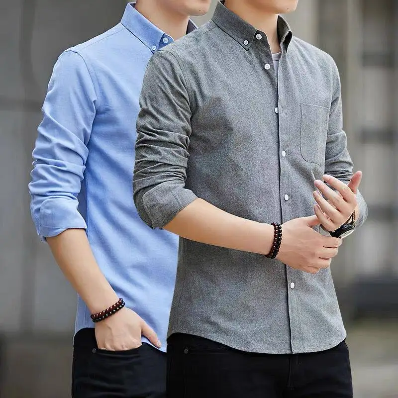 

Spring Autumn Long Sve Ox Cloth Men's irt Slim Fit Casual Busin Large Size Jaet Youth Trend ex Faion