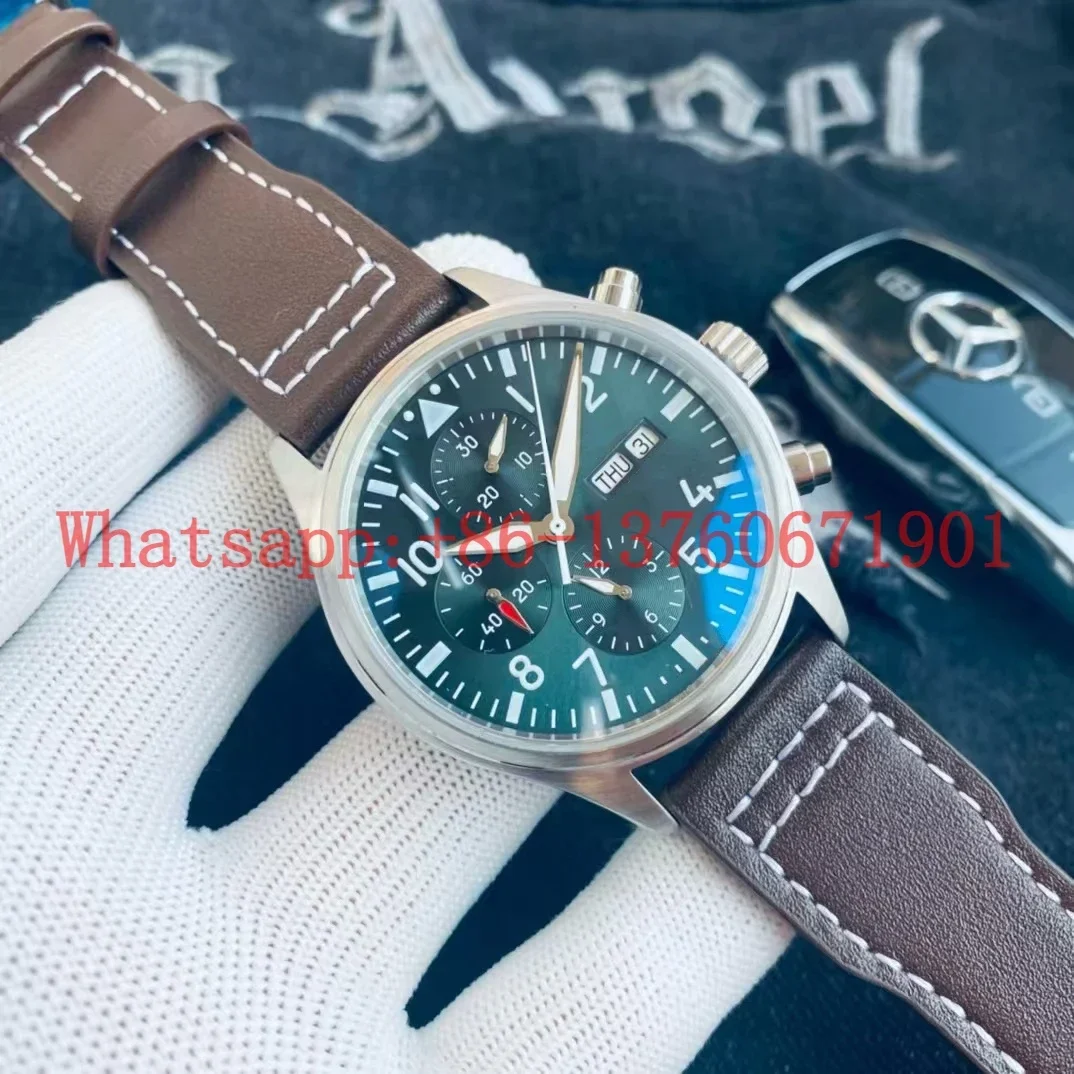 Luxury New Mens Mechanical Watch Automatic Big Watches Stainless Steel Black Blue Leather Fashion Pilots Wristwatch