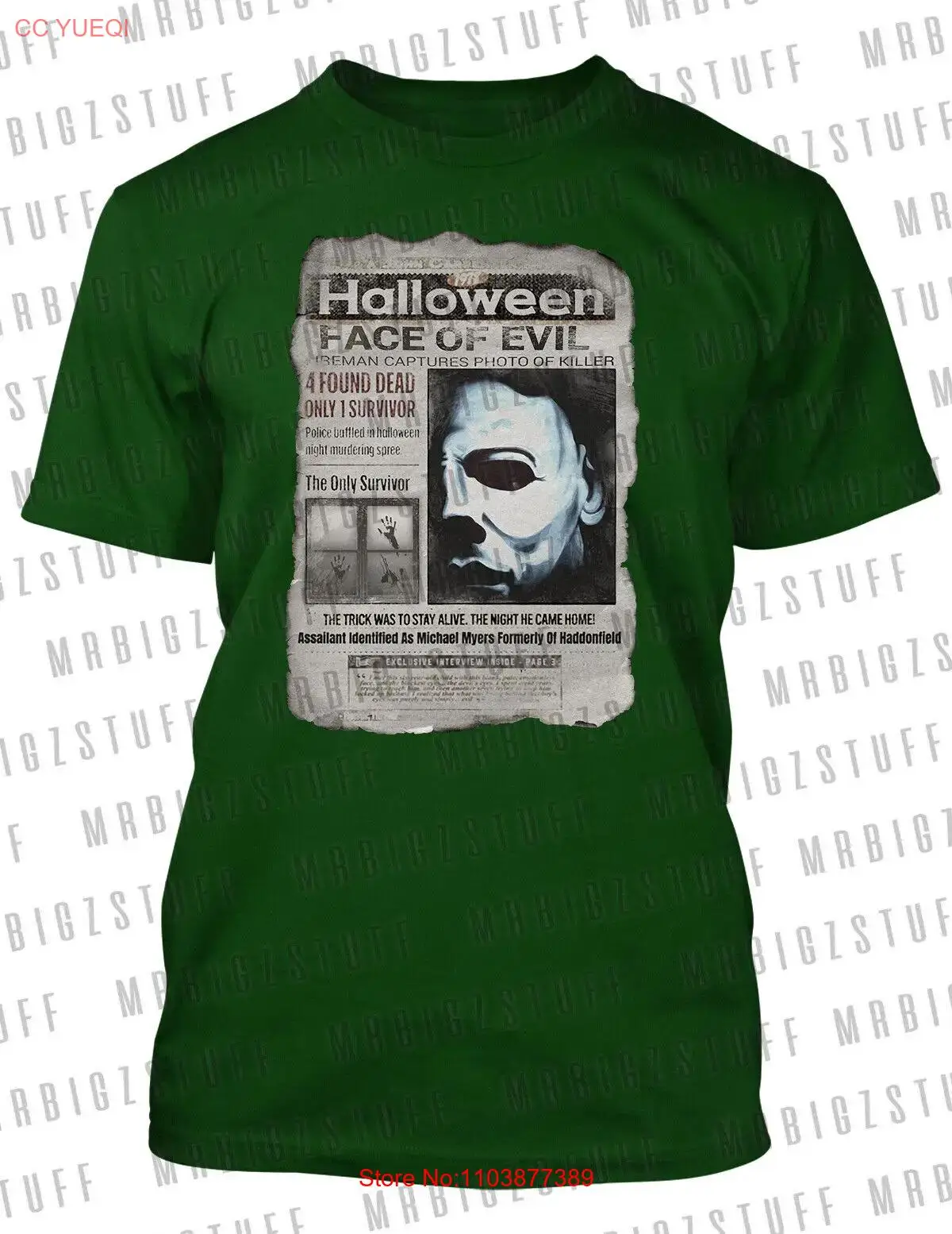 Майкл газета графика большой высокий Sm Хэллоуин футболка ProClub Shaka зеленые длинные или короткие рукава