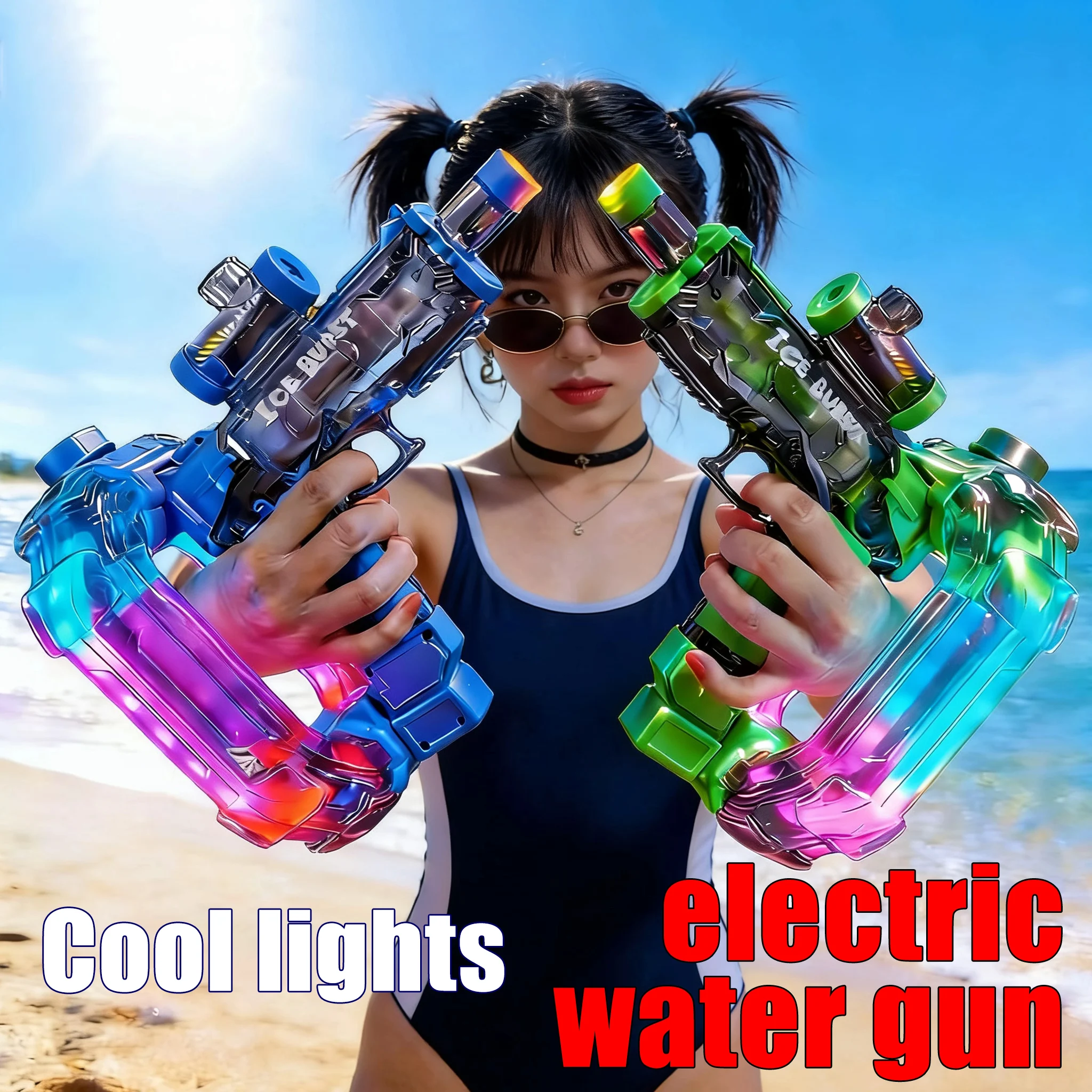 Ringförmige elektrische Wasserpistole für Kinder, cooles Spielzeug, automatische Wasserspritzpistole mit bunten Lichtern und Sound, Sommer-Outdoor-Spielzeug, Geschenk