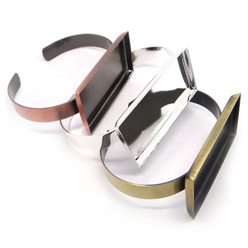 1pcs 25x50mm Blank Copper Square Cuff Bangle Base Tray Cabochon Settings Cameo Base Bezel Diy Bangle Bracelets Jewelry Findings