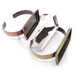1pcs 25x50mm Blank Copper Square Cuff Bangle Base Tray Cabochon Settings Cameo Base Bezel Diy Bangle Bracelets Jewelry Findings
