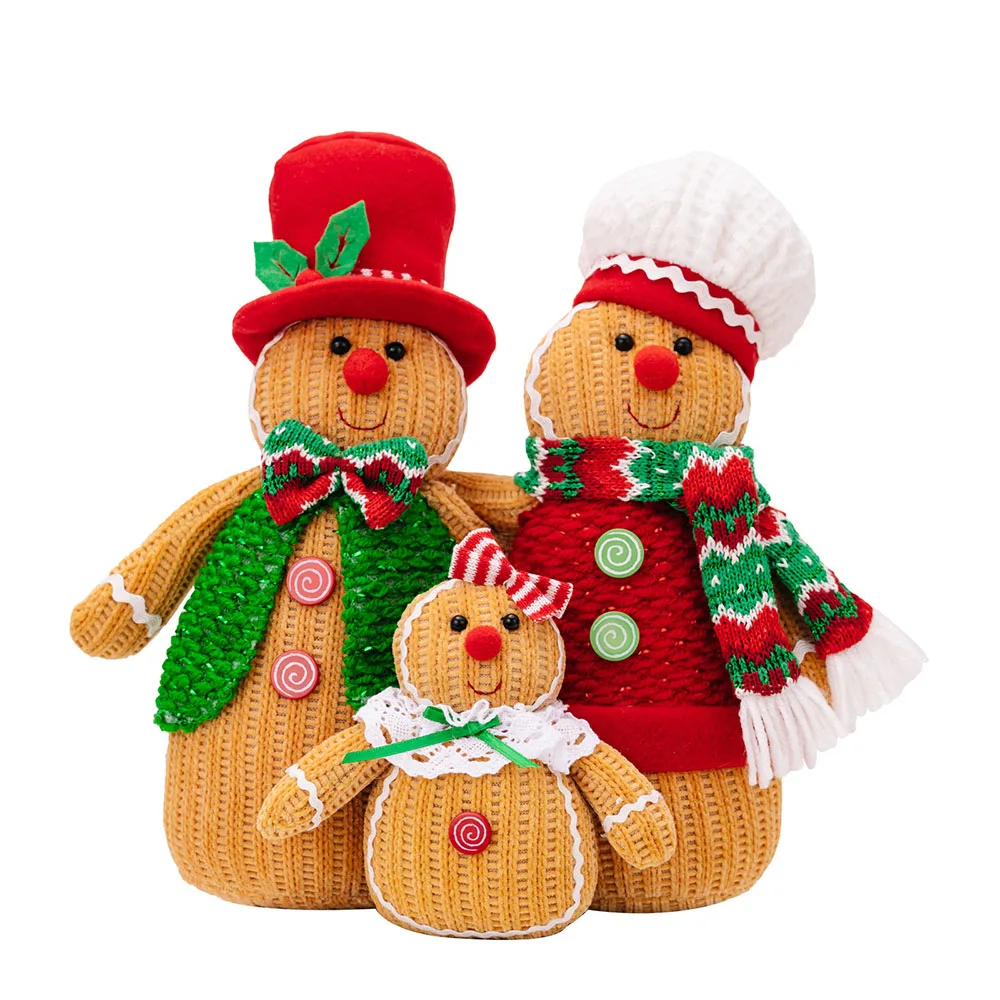 Christmas Gingerbread Man Family Knitted Doll Xmas Party Home Decor Window Display Ornament