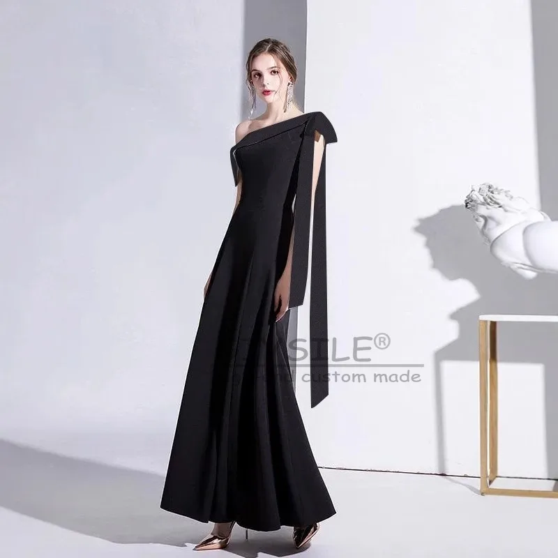 GIYSILE فستان سهرة أسود مخصص للنساء جديد بكتف واحد ومزاج اجتماعي مأدبة فستان زفاف يومي طويل نحيف #1