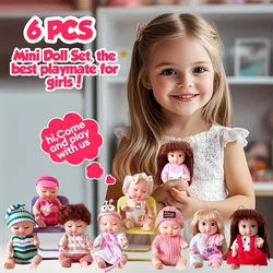 6Pcs Reborn Doll Toy Kit, Simulation Princess Dolls Toy, Mini Cute Sleeping Baby with Clothes Accessories, Birthday Gift for Kid