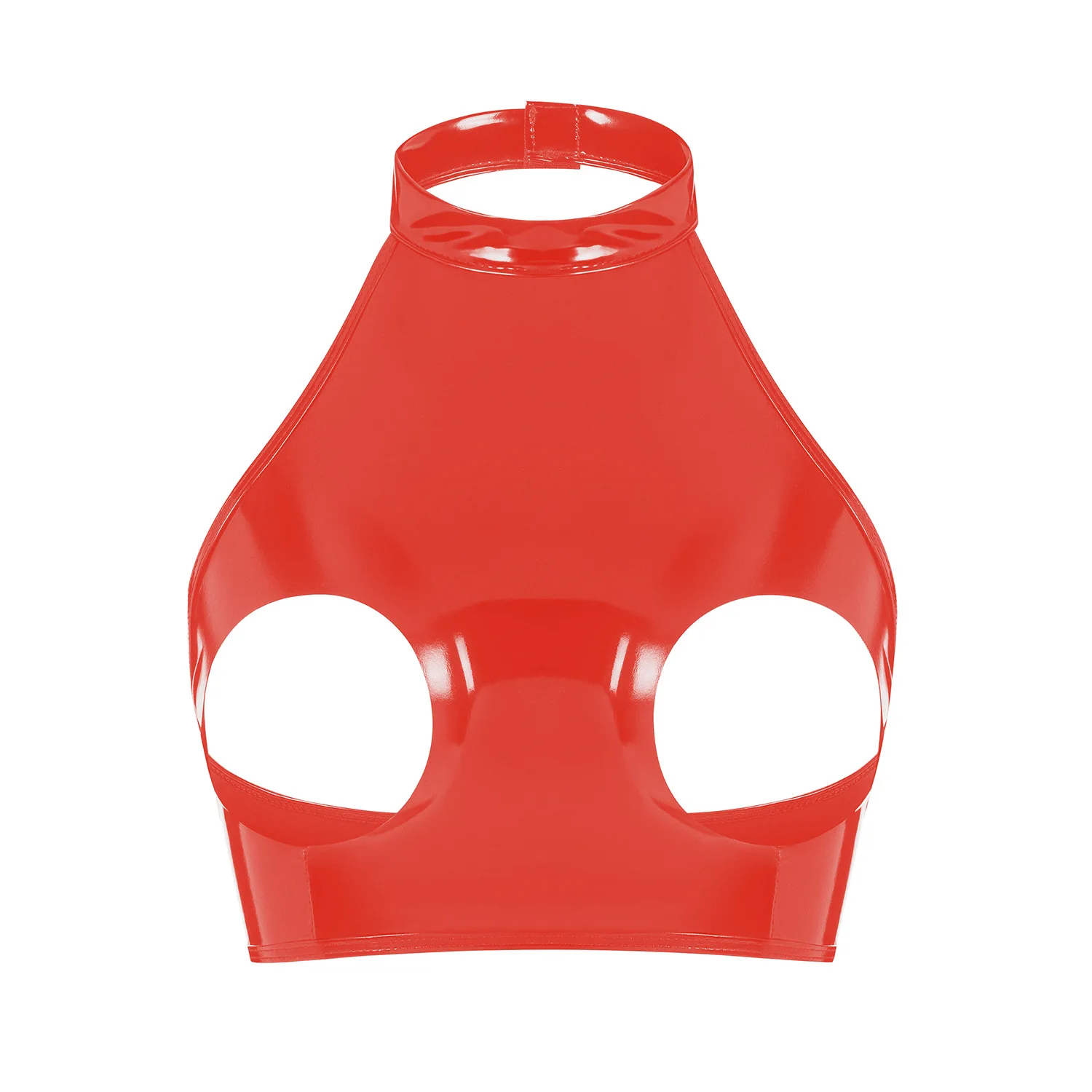 المرأة مثير الجوف خارج لامعة بولي كلوريد الفينيل حمالة صدر جلدية لامعة الساخن الاباحية الملابس الداخلية الرسن الرقبة يتعرض الصدر كوب مفتوح اللاتكس الصدرية المحاصيل القمم #1