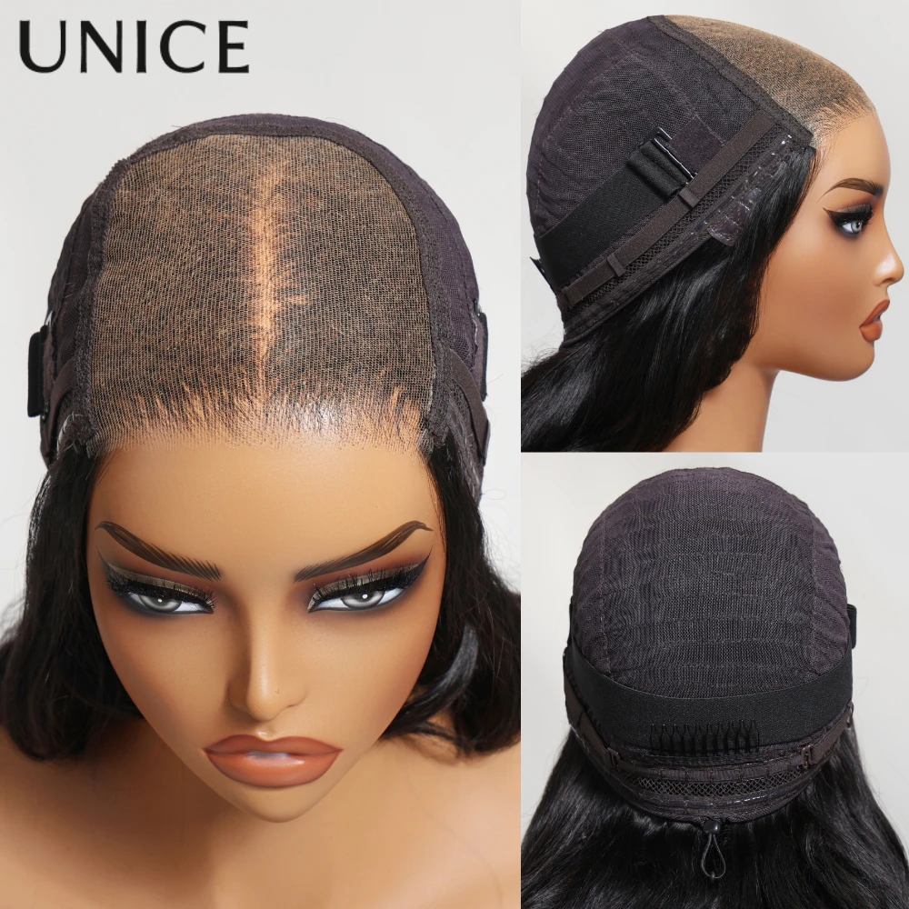 UNIZIA # Peluca de encaje recto Yaki de 4 colores marrones con flequillo corte en capas 4x2 parte media peluca de cabello humano con frente de encaje 150% de densidad