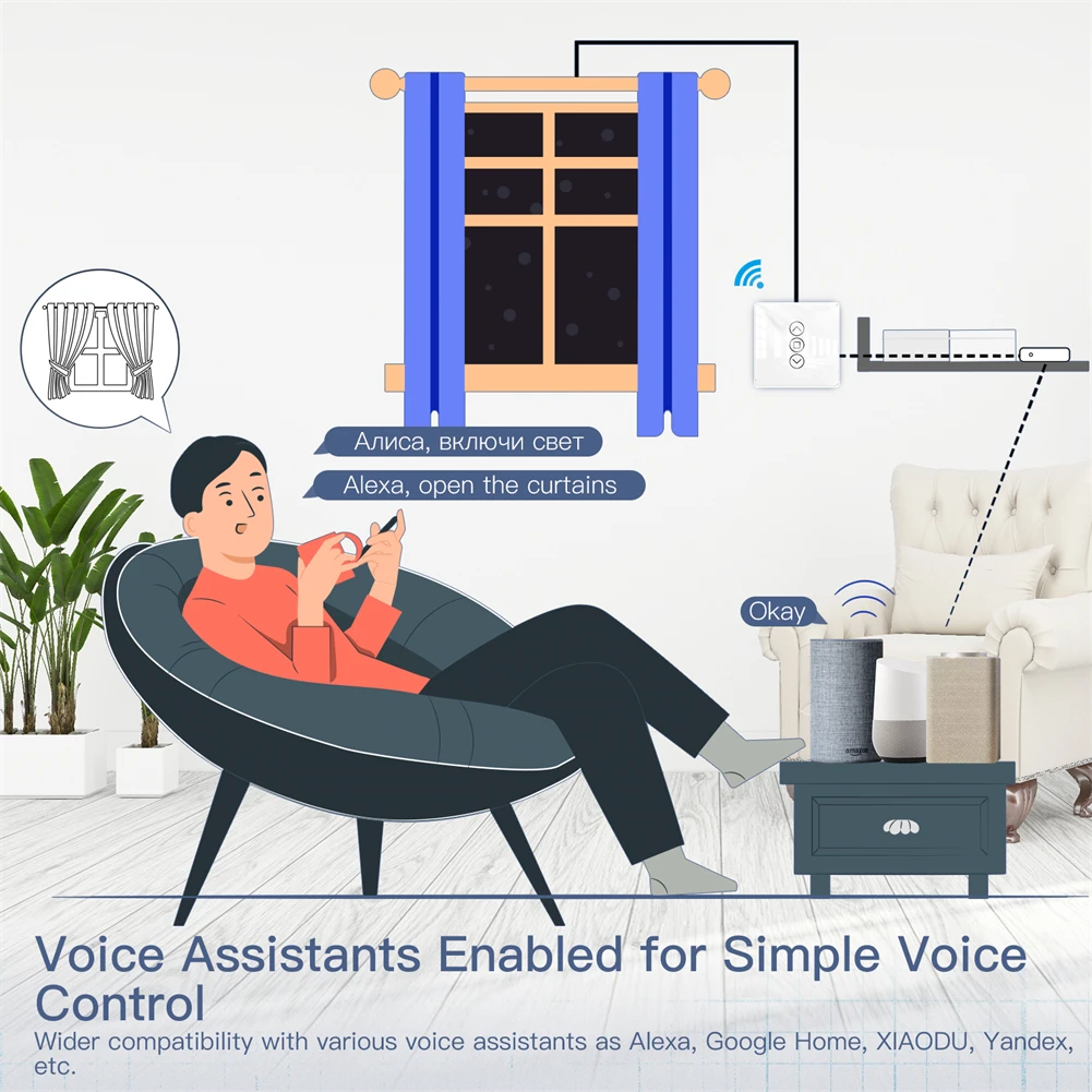 Wi-Fi Rf433 2.5D arcガラスカーテン,ローラーブラインド,シャッター,スマートライフ/Tuyaアプリ,Alexa,Googleで動作