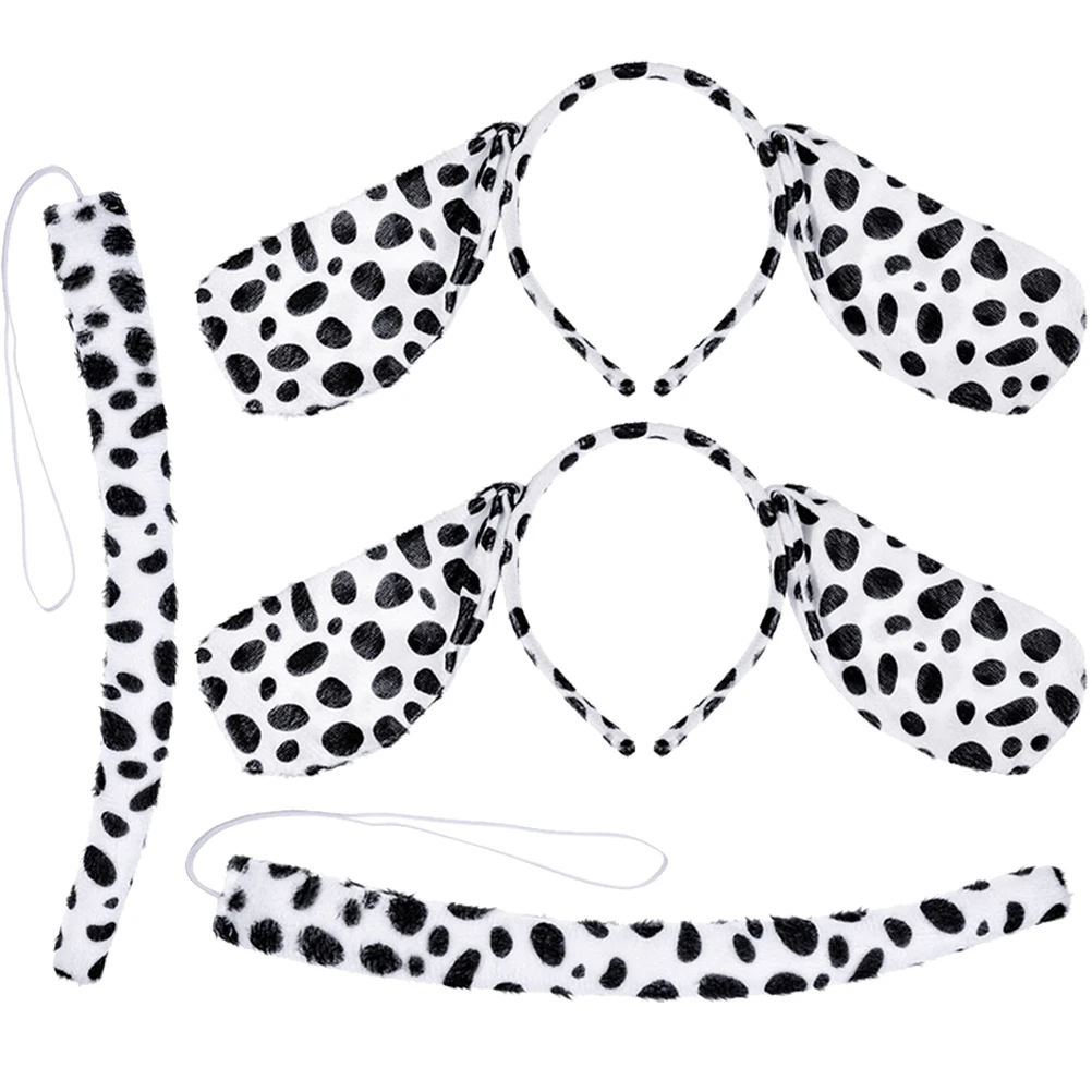 

4pcs 2 Sets Dalmatian Headb Dog Ear Tail B Animal Cosplay Costume Kids Party Stage Performance Safe Material Stable Frame