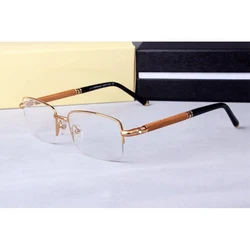 Vintage Square Glasses Frame Man Wood Half-Rim Myopia Eyewear Optical Prescription Eyeglasses Frames Spectacles MB534 with logo