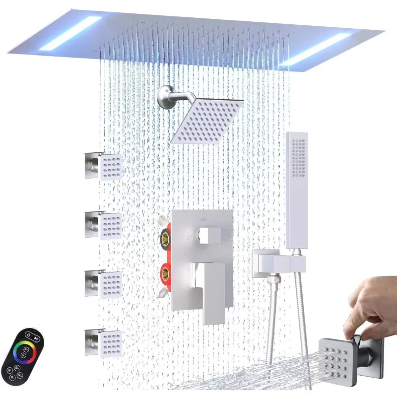 

Роскошные 14x20-дюймовые светодиодные спа-душевые форсунки, потолочное крепление, 6-дюймовая душевая насадка, переключатель включения-выключения, 4 шт., форсунки для тела, матовый смеситель для душа