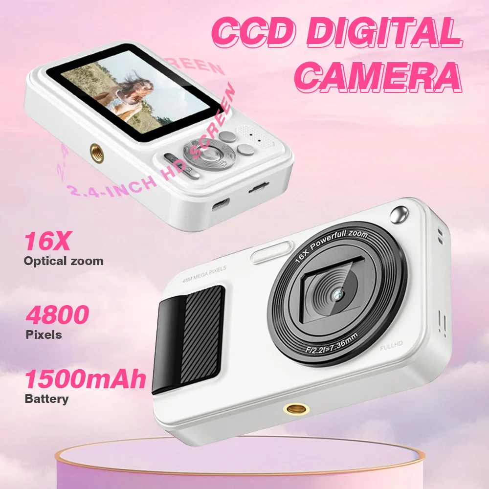 كاميرا رقمية 4K CCD 16X تركيز تلقائي مضاد للاهتزاز 48 ميجابكسل كاميرا عالية الوضوح شاشة كبيرة 2.4 بوصة للتصوير الفوتوغرافي للأطفال والكبار