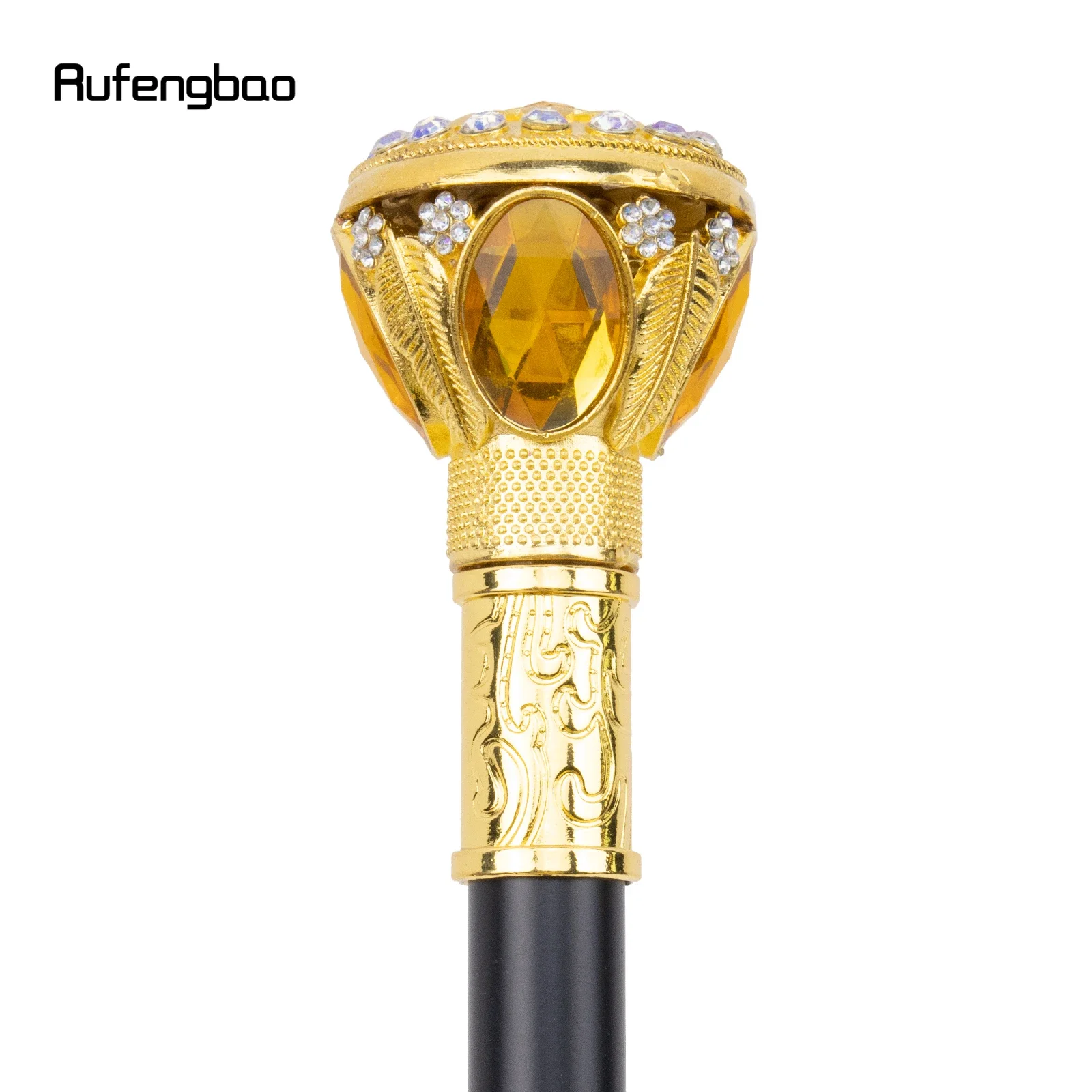 Golden Artificial Diamond Walking Cane Fashion Decorative Walking Stick Gentleman Elegant Cosplay Cane Knob Crosier 94cm