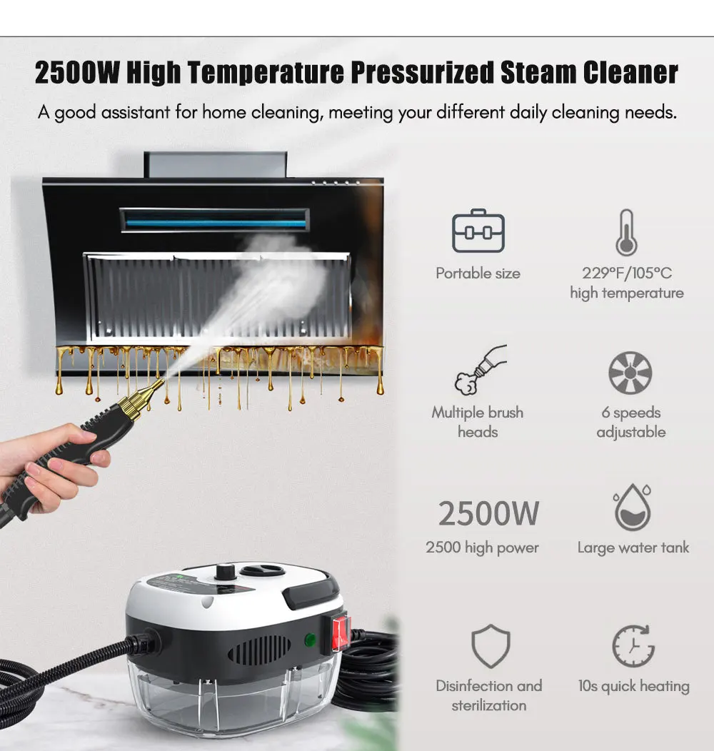 2500W Household High-temperature Steam Cleaner, Sterilization Air Conditioning Kitchen Hood Home Car Steaming Cleaner 220V