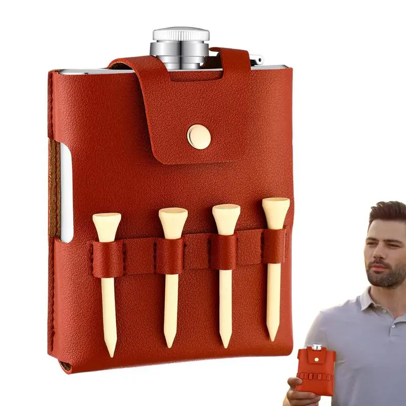 Leather Flask Sleeve Multiple Slot Protective Sleeve Tool Belt Bag Storage Bag Golf Accessories Classic Non-Slip Design For Men