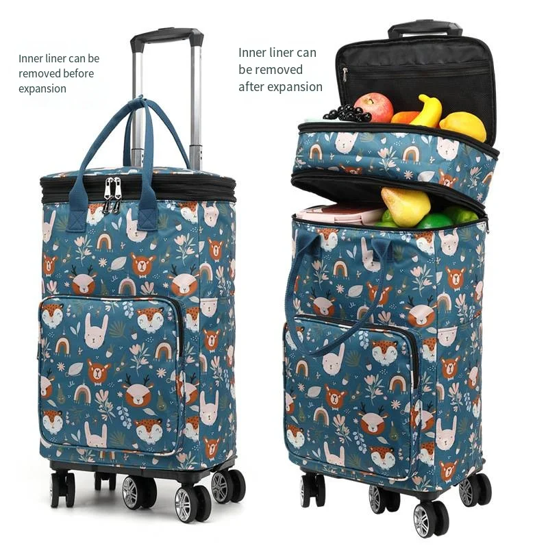 Women Large-Capacity Insulation Shopping Bag Grocery Cart Trolley Portable Folding Trolley Women Travel Trolley Bag Wheeled Bag