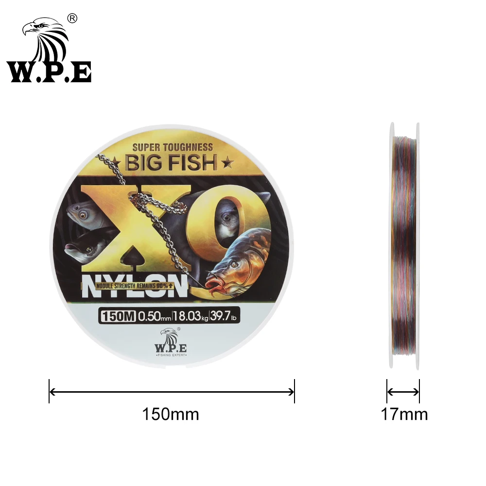 W.P.E X9 NYLON Fishing Line 150m/300m Cod Fish Big Fish Nylon Line 0.25mm-0.50mm 11.9lb-39.7lb Bass Carp Sinking Fishing Line